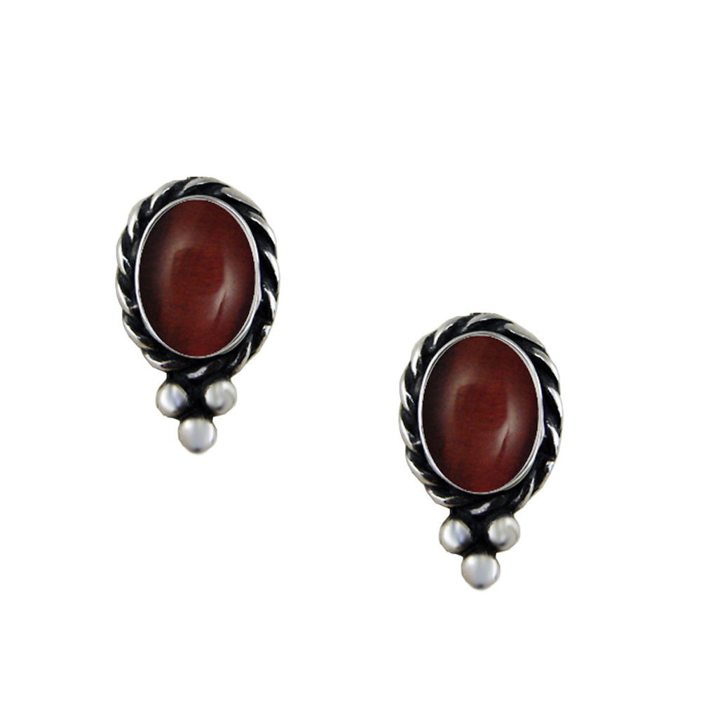 Sterling Silver Little Red Tiger Eye Post Stud Earrings